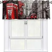 LHBWCVN Red London Street Valances for Windows, Rod Pocket Window Treatment Drapes Farmhouse Kitchen Curtains Short Blackout Window Curtains for Living Room Bedroom Decor 54x18 Inch