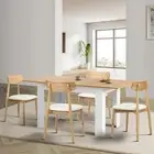 Oikiture 160cm Extendable Dining Table with 4x Dining Chairs PU Leather White