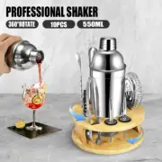 Cocktail Shaker Set Bartender Kit with Rotating Bamboo and 10-Piece Stainless