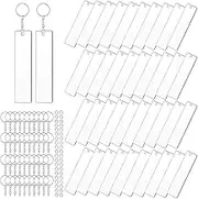 Shusmda 120 Pieces Rectangle Acrylic Key Chain Blank Transparent Acrylic Keychain Blank