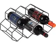 Black Metal Wine Rack Free Standing Table Top Wine Rack Holder Countertop Wine Bottle Holder (Black - 9 Bottles)