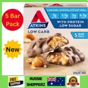 Atkins Caramel Chocolate Nut Roll Bar 220g, High Protein & Fibre, Pack of 5