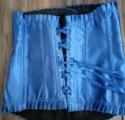 Cobalt Blue Satin Rhinestone Steel Boned Back Lace Front Hook Corset Bustier 37"