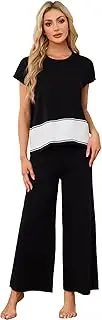 [Aranmei] Women's Casual Two-Piece Set Short Sleeve Knit Top and Wide Leg Pants Sportswear Casual Homewear Travel Comfort Set