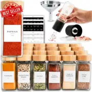 Glass Spice Jars with Label, 24PK Bamboo Spice Jar Set 4Oz Seasoning Containers