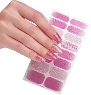 Generic Semi Cured Gel Nail Strips, UV Free Nail Art Wraps, Long Lasting, Easy to Apply, Pink, Floral, Geometric, Abstract Pattern, Rectangular Shape, Nail Wraps, 1 Count, Indoor Use