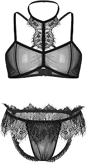 [TiaoBug] Mens See Through Crossdress Lace Trim Sissy Jock Strap Underwear with Bra Top