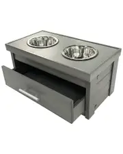 New Age Pet Ecoflex Piedmont 2-Bowl Dog Diner With Storage Drawer -Grey