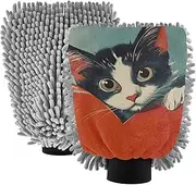 XYMZR Cute Cat Large Heart Absorbent Microfiber Car Wash Mitt, Funny Cute Anime Scratch Free for Cars Cleaning, Home Cleaning Mitts, 2 Pack, 10.24” L x 7.09” W