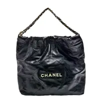 在飛比找Yahoo奇摩購物中心優惠-CHANEL 經典22系列白色品牌LOGO大菱格紋小牛皮銀鍊