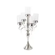 74-0302 Silky Silk 5 Arm Metal Cylinder Candle Holder with Crystal Beads