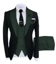 Formal Mens 3 Piece Tuxedo Lapel Suit (Blazer+Vest+Pants) XL/Black, Hunter Green
