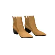 Kendall + Kylie Camel Colored Faux Leather Pointed Toe Chelsea Boots—Size 8.5