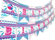 Splish Splash Pink Happy Birthday Banner Pool Party Pennant