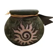 Raku Art Pottery Signed Beautiful green glazing with Sun Tag still present