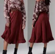 NWT Anthropologie Pauline Midi Sweater Ruffle Hem Skirt Size XS