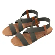 Catzon Elastic Cute Flat Sandals for Women Open Toe Beach Shoes-Green