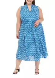 NEW ANNE KLEIN BLUE GREEN CAREER MIDI FLARE DRESS SIZE 0 X 1 X 2 X 3 X $139