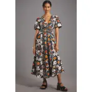 By Anthropologie The Katerina Button-Front Maxi Dress Black Motif Size XL NWT