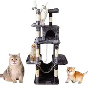155cm Cat Tree Tower with Scratching Posts & Condos - 5-Layer Multi-Level Cat Climber for Indoor Cats, Includes Plush Hammock, Padded Perch & Activity Platforms - Durable Kitten Climbing Frame