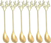 JJQHYC Pack of 6 Elk Christmas Coffee Spoons, Stainless Steel Dessert Spoons, Small Gifts for Ice Cream, Cakes and Desserts