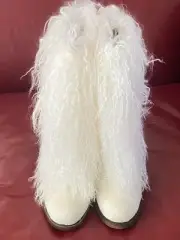 $240 BEARPAW Boticia Boots | Mongolian Curly Lamb Upper & Cow Hair | White | 7