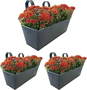Deck Railing Planter Boxes, 3X Metal Rail Box Fence Planter with Detachable Hooks, Fence Garden Gardening Containers for Outside Countryside