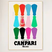 Galrie Vintage Campari Poster with Colourful Bottles - Iconic Italian Art Decor, Wood Frame, 70 x 100cm (28 x 40inch)