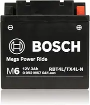 [Bosch] AGM Motorcycle Battery, Powersport Battery M6 RBT4L/TX4L-N Mega Power Ride - 12V, 3 A/h Rate, 50 CCA, Lead-acid for Two-Wheeler Vehicles, Type A, Right (-) Left (+), 113 x 70 x 85 mm