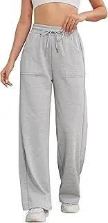 [M MOTEEPI] Womens Fleece Wide Leg Sweatpants Baggy High Waisted Winter Sweats Pants Straight Legs Athletic Pants with Pockets, Lightgrey, Small