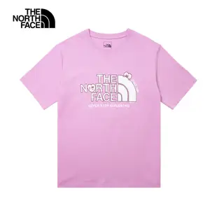 【The North Face 官方旗艦】北面男女款紫色純棉情人節趣味心型印花休閒短袖T恤｜88FXPO2