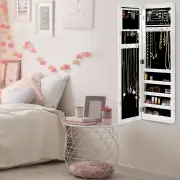 CostwayLED Lights Wall Door Mounted Jewelry Cabinet with Full Length Mirror
