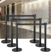 Black Stanchion Posts Crowd Control Barrier Queue Retractable Belt 2/4/6/8 Pcs