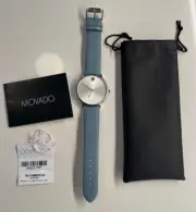 NWT Movado Alexi X Silver Dial & Blue Strap Swiss LIMITED Watch
