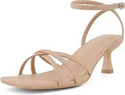 [Shoe'N Tale] Shoe’N Tale Womens Kitten Heels Heeled Strappy Sandals Square Open Toe Stilettos Adjustable Ankle Strap Dress Party Wedding Fashion Shoes