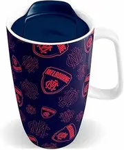 AFL Ceramic Travel Coffee Mug - Melbourne Demons - Drink Cup with Lid