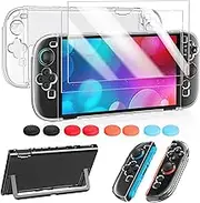 FYOUNG Clear Protective Case for Nintendo Switch 2(2025), Transparent Slim Hard Shell for Switch 2 Accessories, Scratch&Shock Protection Cover for Joycon 2 with Screen Protector, 8 Thumb Grip