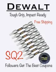 Bulk Lot of 8 DeWalt IMPACT READY 2" TOUGH GRIP Bit Set Square #2 SQ2 Robertson