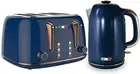 Vintage Electric Kettle and Toaster SET Combo Deal Stainless Steel Copper Blue