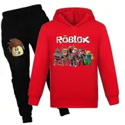 Kids Roblox Print Tracksuit Pulr Hoodies And Sweatpants 2 Piece Outfit Set Gamer Jogging Sweatshirt Activewear Set For Boys Girls A 7-14 Red 2-3Years