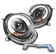 For 07-13 Mini Cooper LED Tube Projector Black Headlights Lamp w/Bumper Blue DRL (for: Mini)