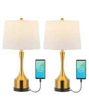 JONATHAN Y Cooper 26In Set Of 2 French Country Iron LED Table Lamp With USB Charging Port