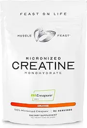 Muscle Feast Creapure Micro - Micronized Creatine Monohydrate Powder | Premium Pre-Workout or Post-Workout | Easy to Mix, Gluten-Free, Safe and Pure, (Orange, 250g)