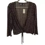 Chico’s Travelers Sheer Hatchmark Tie Front Blouse Cardigan Size 3 X-Large NEW