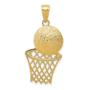 14k Yellow Gold Diamond-Cut Basketball and Net Charm
