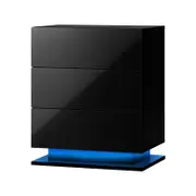 Oikiture 3 Drawers Bedside Table RGB LED Nightstand Cabinet Black