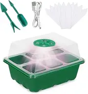 Seed Starter Tray with Grow Light, Seedling Starter Trays with Adjustable Humidity Domes, Adjustable Light Greenhouse Germination Kit for Seed Growing Starting, 6 Cells per Seedling Trays (Green)