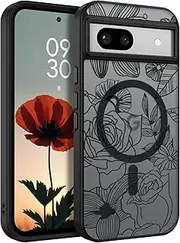[Telaso] for Pixel 8a Case, Magnetic for Google Pixel 8a Phone Case Compatible with Magsafe Translucent Matte Back Soft TPU Bumper Flower Rose Google Pixel 8a Case for Women, Black