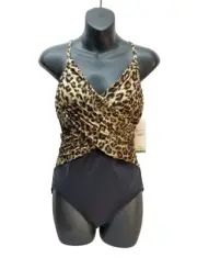 Coco Reef One-Piece Swimsuit 10/34 C/D Womens Plunge Cut Black Animal Print