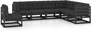 7 Piece Garden Lounge Set with Cushions Black Solid Pinewood Patio Bar Sets